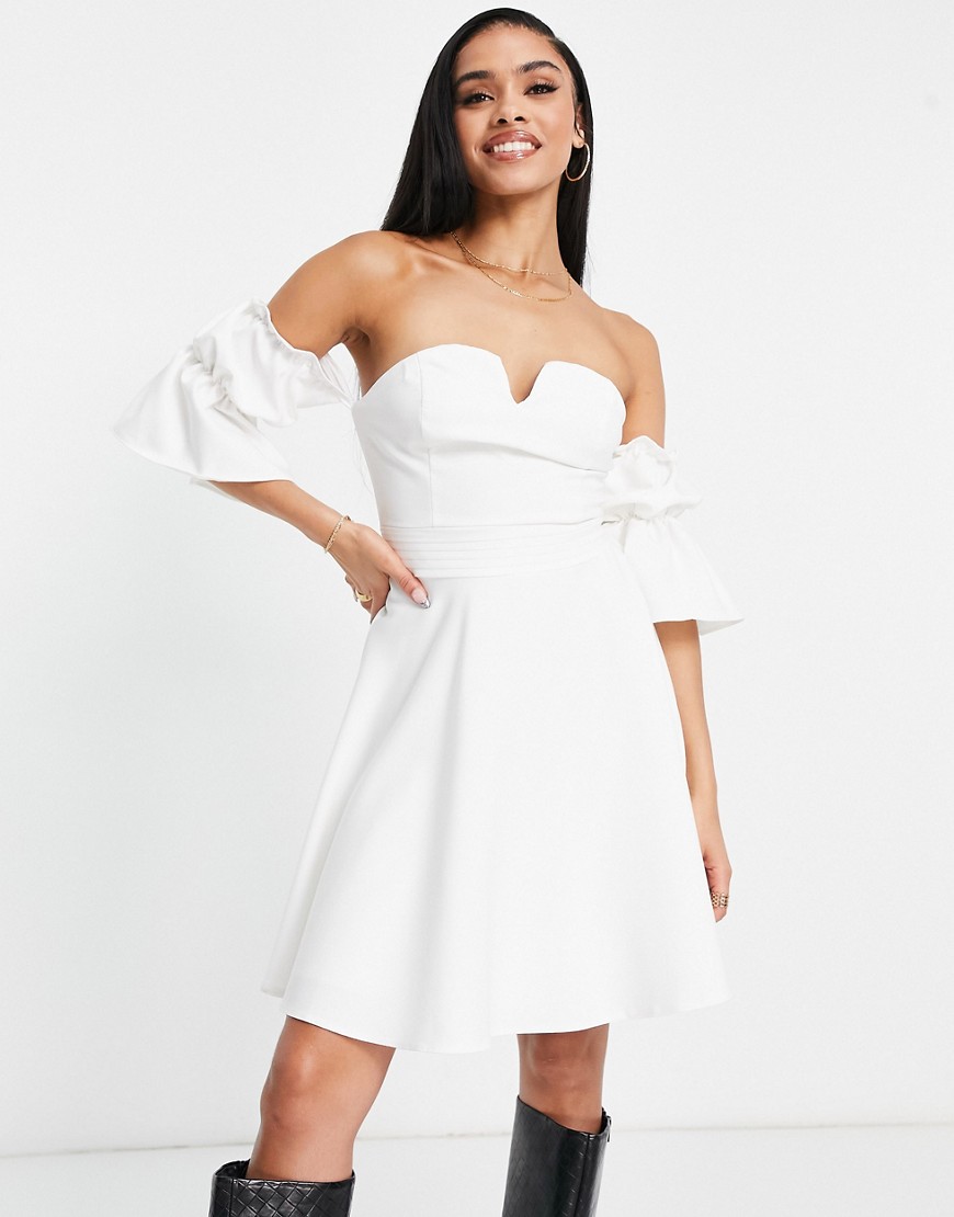 bandeau sleeve mini dress in white