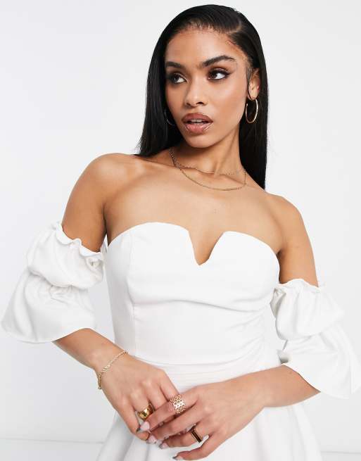 Trendyol bandeau sleeve mini dress in white