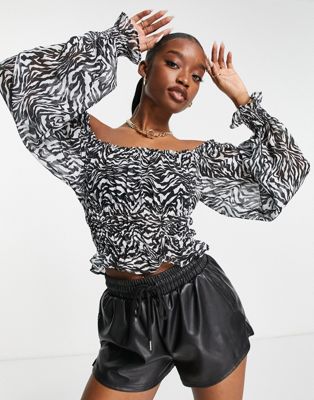 Trendyol bardot blouse in zebra print