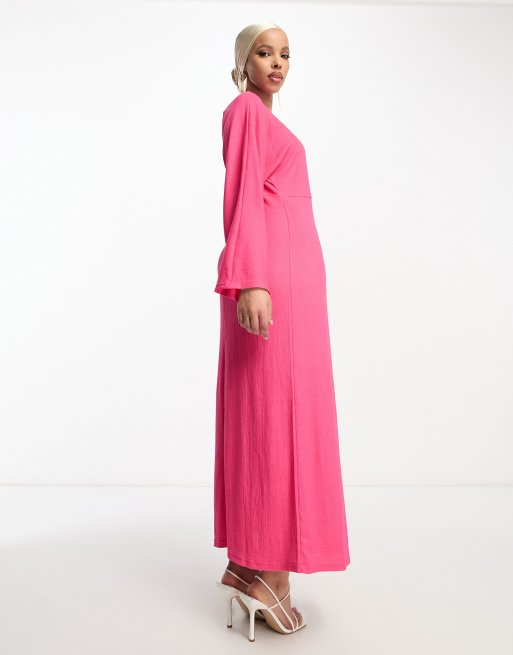 Trendyol batwing jersey ribbed maxi dress in hot pink