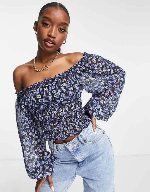 Trendyol - Blusa con scollo Bardot e stampa a fiori