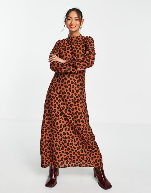 Trendyol – Brązowa sukienka maxi w zwierzęcy wzór