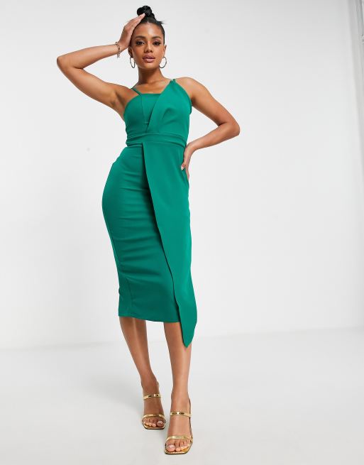 Trendyol bust detail midi dress in bottle green | ASOS