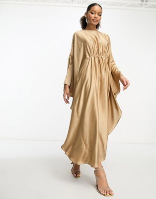 Trendyol cape sleeve maxi dress in champagne shimmer - ASOS Price Checker