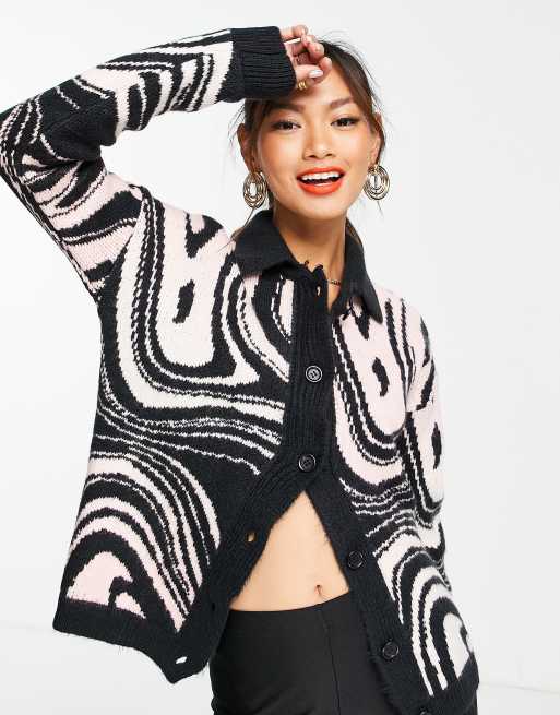 Trendyol - Cardigan con colletto e stampa astratta blu navy
