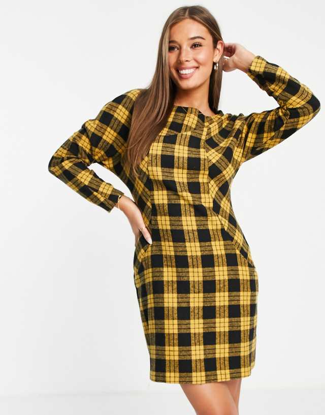 Trendyol checked mini dress in mustard