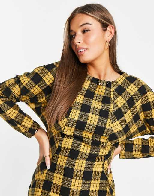 Trendyol checked mini dress in mustard