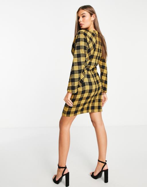 Trendyol checked mini dress in mustard