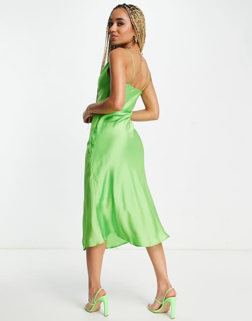 Bright green shop satin dress