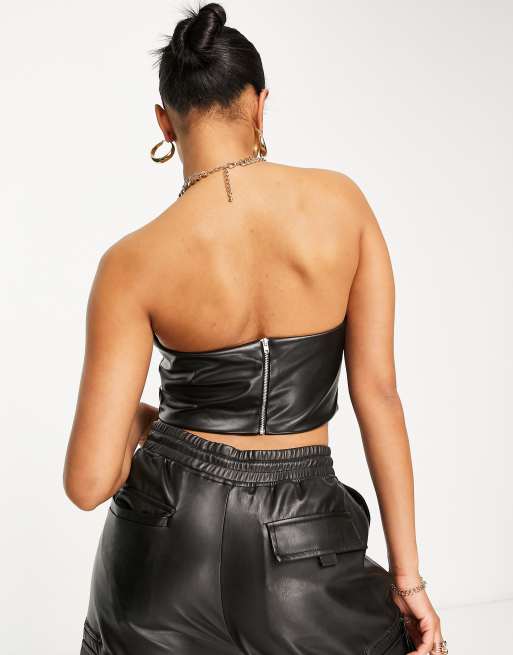 Trendyol cropped bandeau in black PU, 2 of 4