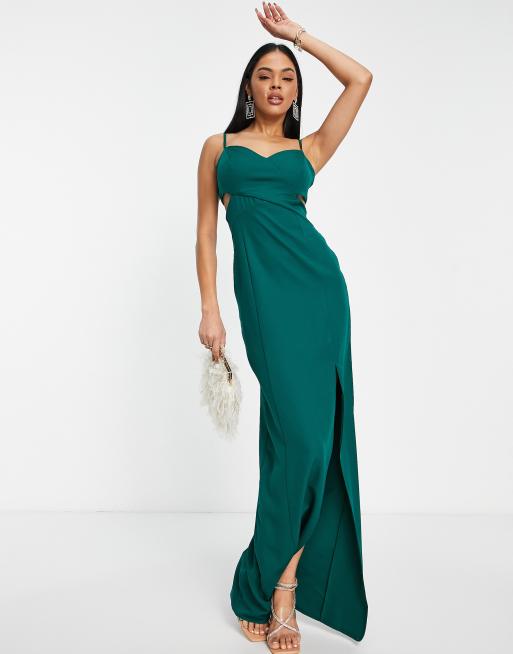 Trendyol cut out maxi dress with leg split in green | ASOS