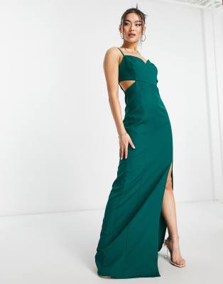 Trendyol cut out maxi dress with leg split in green