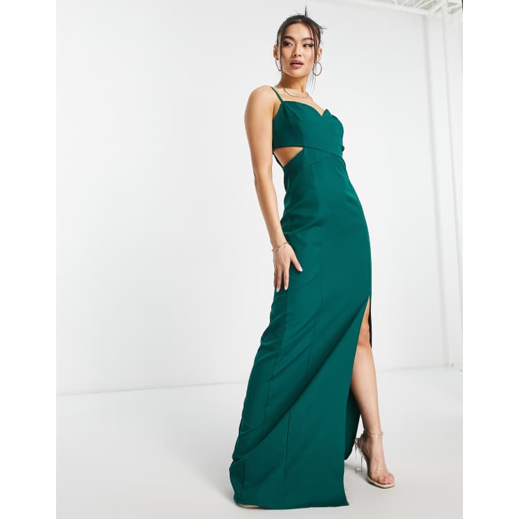 Trendyol cut out maxi dress with leg split in green ASOS