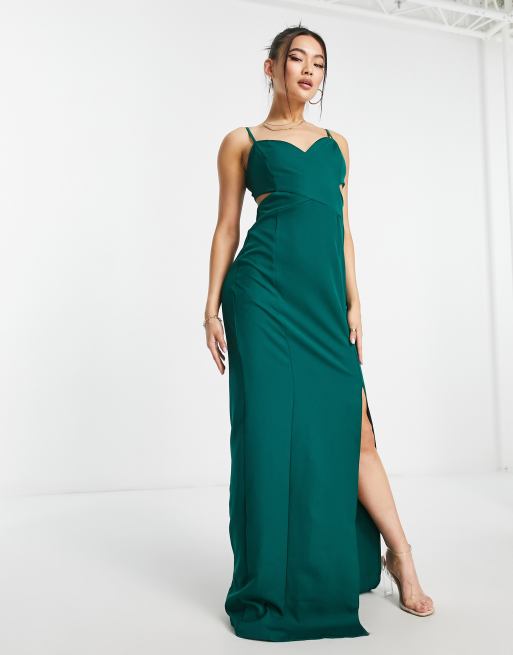 Trendyol cut out maxi dress with leg split in green