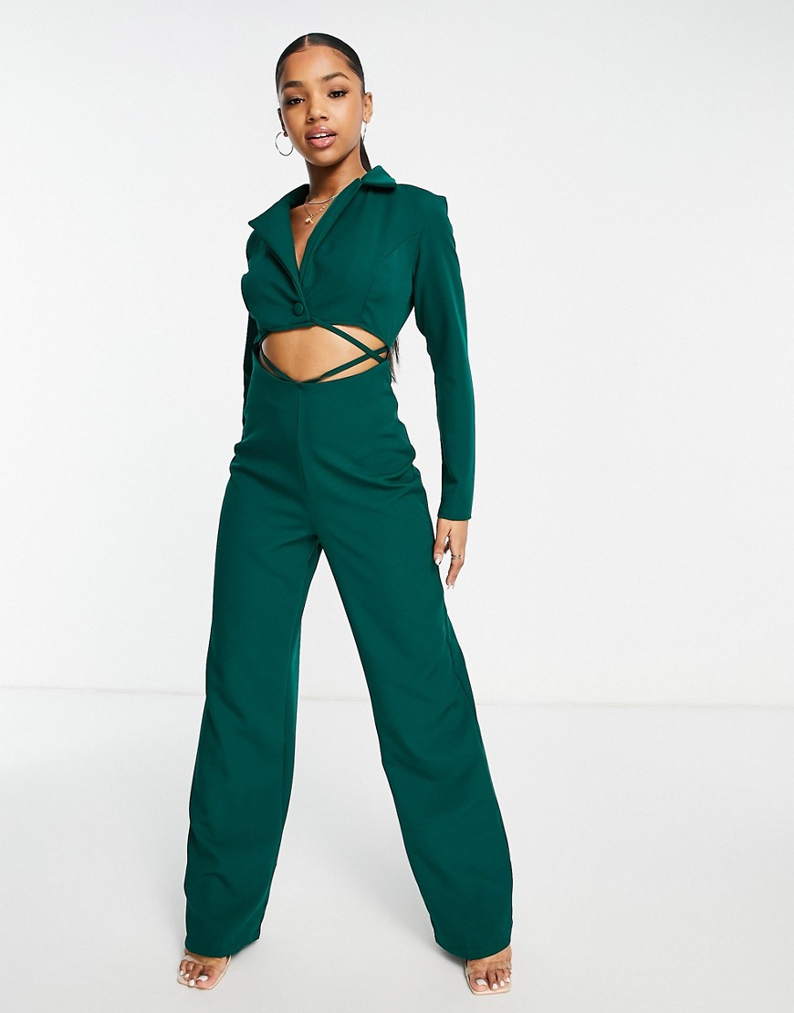 Trendyol cut out strappy jumpsuit in emerald green
