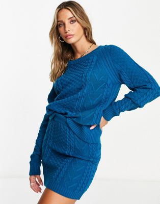 Femme Trendyol - Ensemble top et mini-jupe en maille - Bleu pétrole