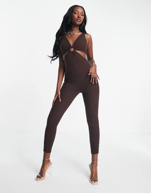 Chocolate Slinky Ring Strappy Backless Jumpsuit