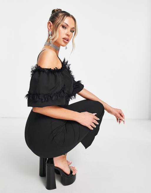 Trendyol fitted midi dress with ruffle detail in black, 2 of 4