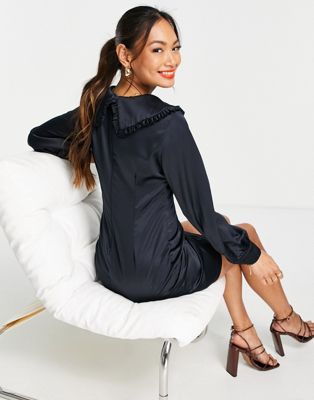 Trendyol fitted mini dress with oversized collar in navy - ASOS Price Checker