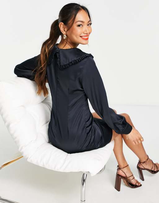 Trendyol fitted mini dress with oversized collar in navy