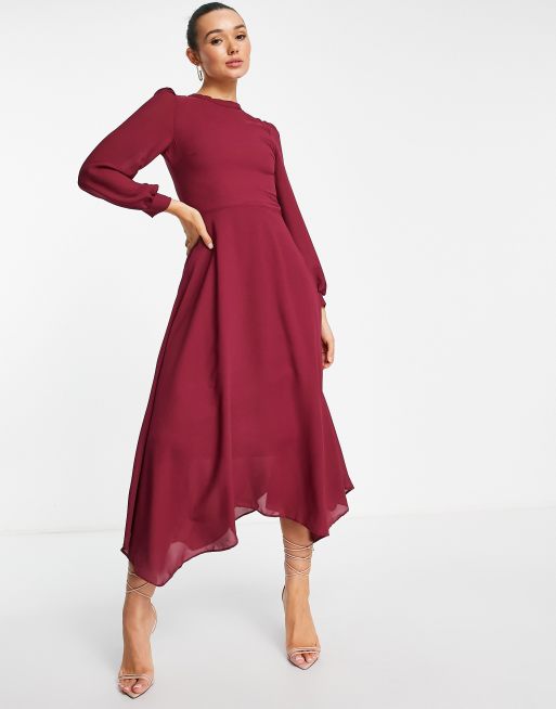 Burgundy store flare dress