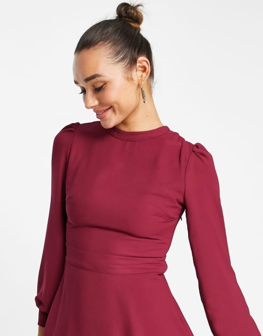 Trendyol flare dress in burgundy