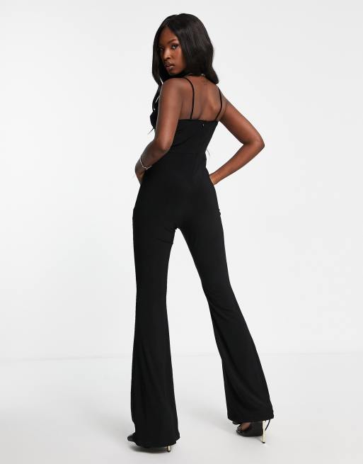 ASYOU bandeau buckle detail flared jumpsuit in black