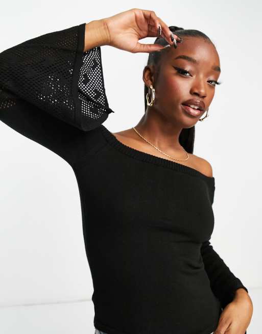 Trendyol flared off shouder sweater in black | ASOS