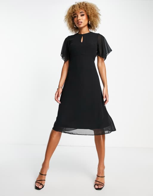 Trendyol flutter sleeve midi dress in black | ASOS