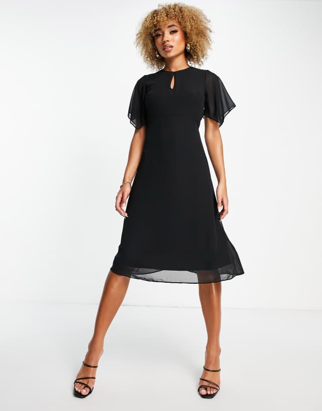 Trendyol flutter sleeve midi dress in black