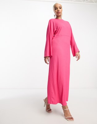 Trendyol - Geripptes Jersey-Maxikleid in Pink mit Fledermausärmeln-Rosa