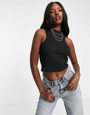 Trendyol high neck crop top in black