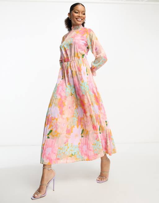 Floral maxi on sale dress pleated skirt