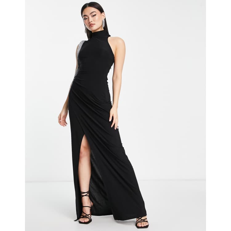 Black high shop neck long dress