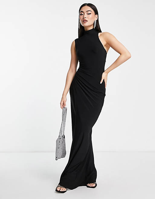 Trendyol high neck sleeveless dress with split in black