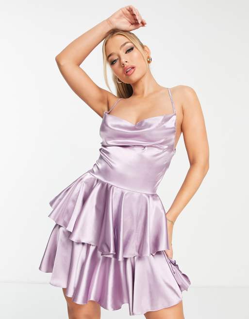 Satin frill skirt wrap hotsell skater dress