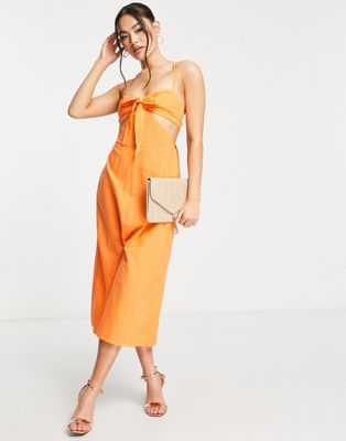 Trendyol knot front midi cami dress in orange