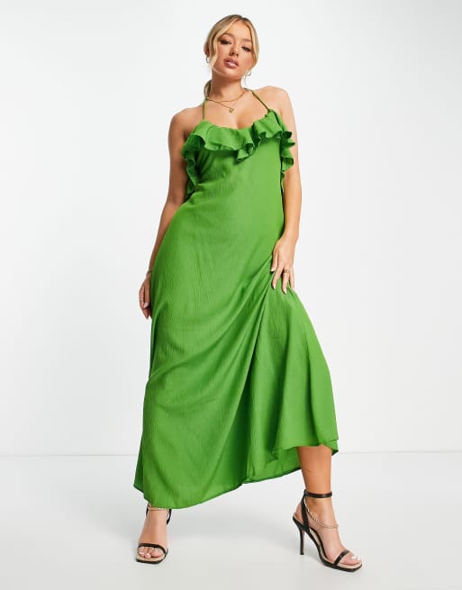 Trendyol - Lange cami jurk met ruches in groen