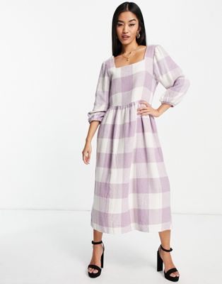 Trendyol large checked midi dress in lilac-Purple