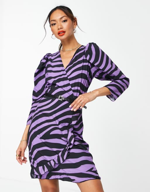 Trendyol long sleeve animal print mini dress in purple