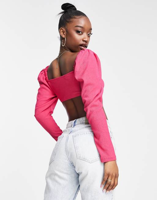 Trendyol long sleeve bralette top in fuchsia