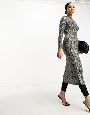 Trendyol long sleeve maxi dress in black and white zebra print - ASOS Price Checker
