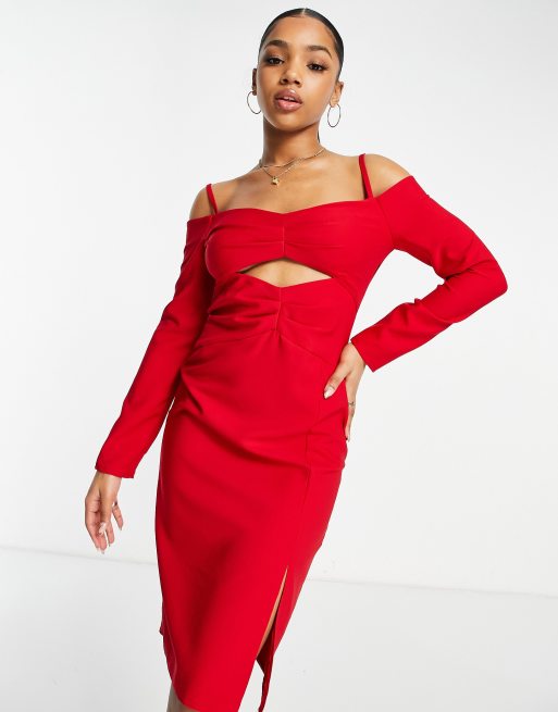 Open shoulder long sales sleeve dress