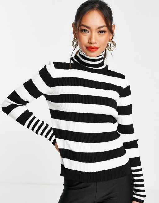 Trendyol - Maglione accollato in maglia a righe bianche e nere, 2 di 4