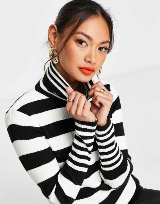 Trendyol - Maglione accollato in maglia a righe bianche e nere, 3 di 4