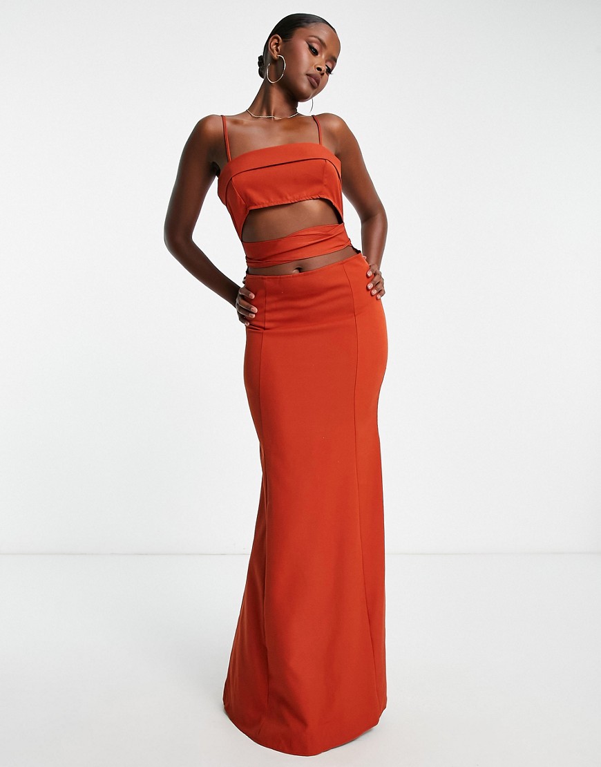 maxi dress with tie waist cut out in red