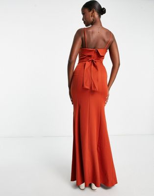 Trendyol asymmetric strappy maxi dress with cut out in red