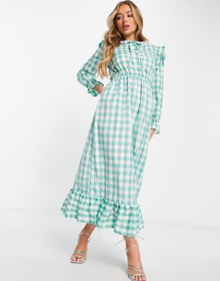 mint green gingham dress Green Ditsy Jersey Shirred Cuff Maxi Dress main image 1