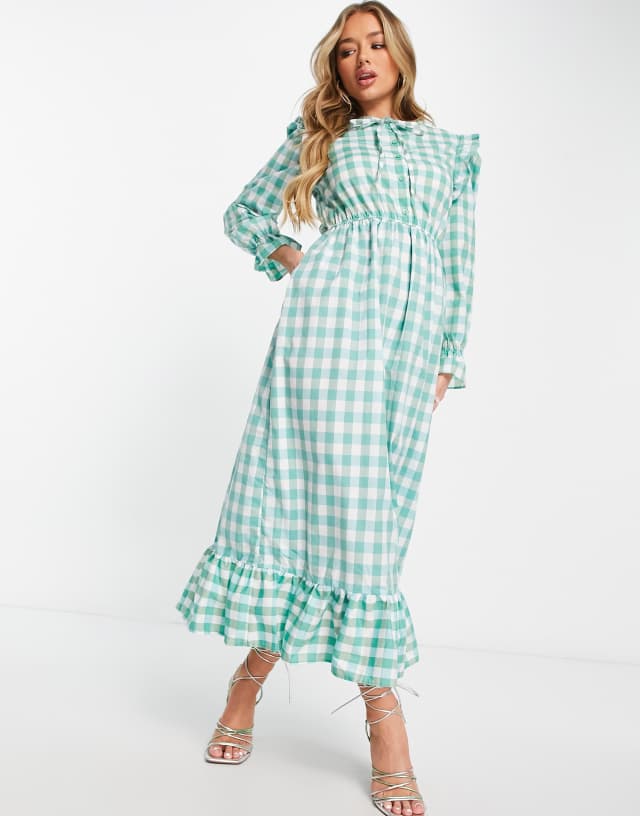 Trendyol maxi gingham tea dress with ruffles in mint