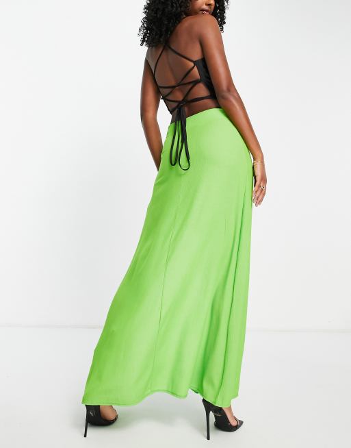 Pastel Green Matte Slinky Maxi Skirt